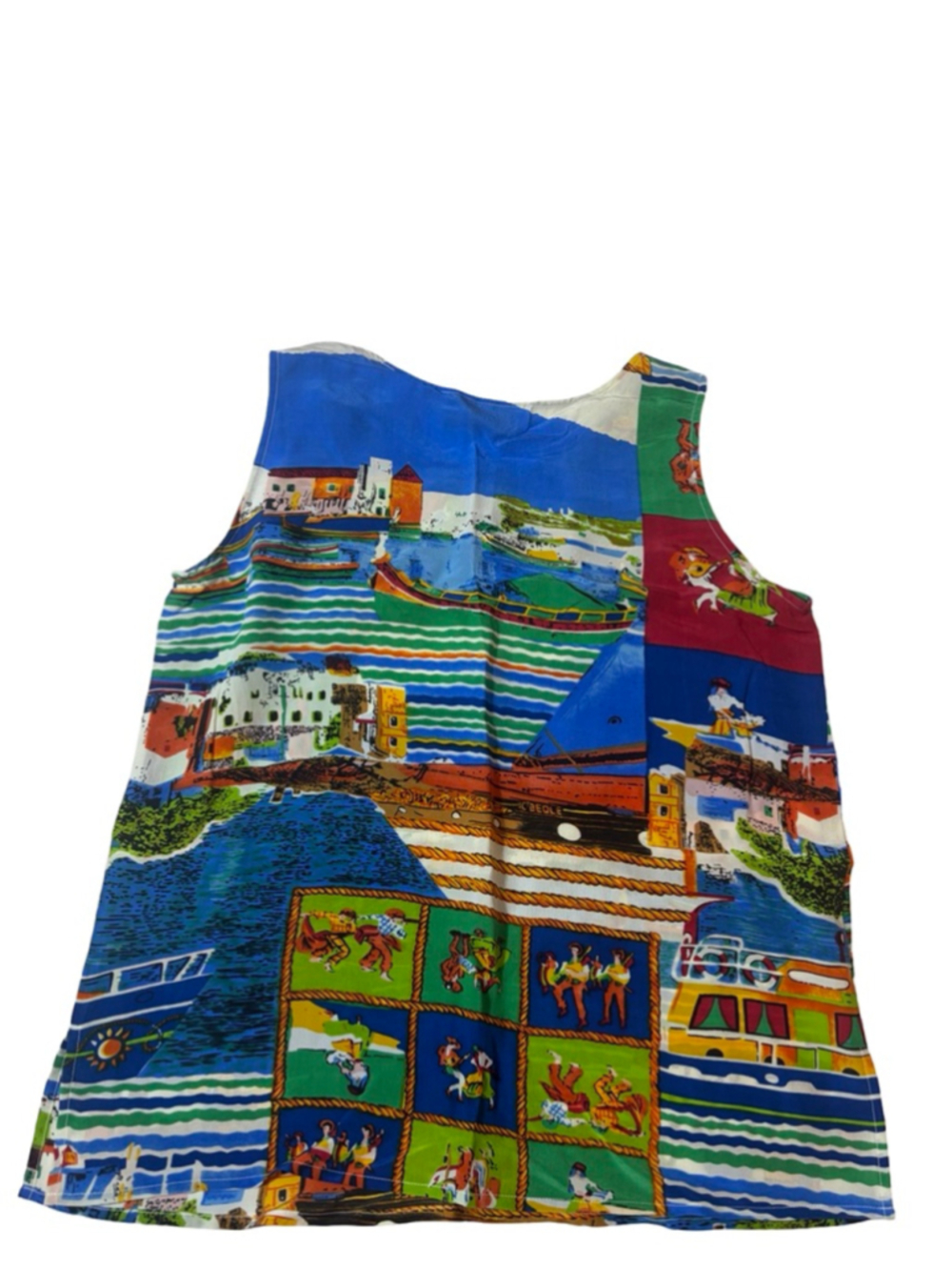 Galinda 100% Silk Scenic Nautical Boat Print Sleeveless Top Coastal Vacation
